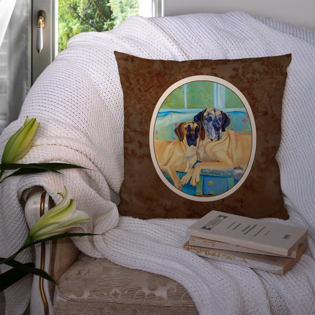 Carolines Treasures 7280PW1414 Great Dane Fabric Decorative Pillow 14Hx14W multicolor