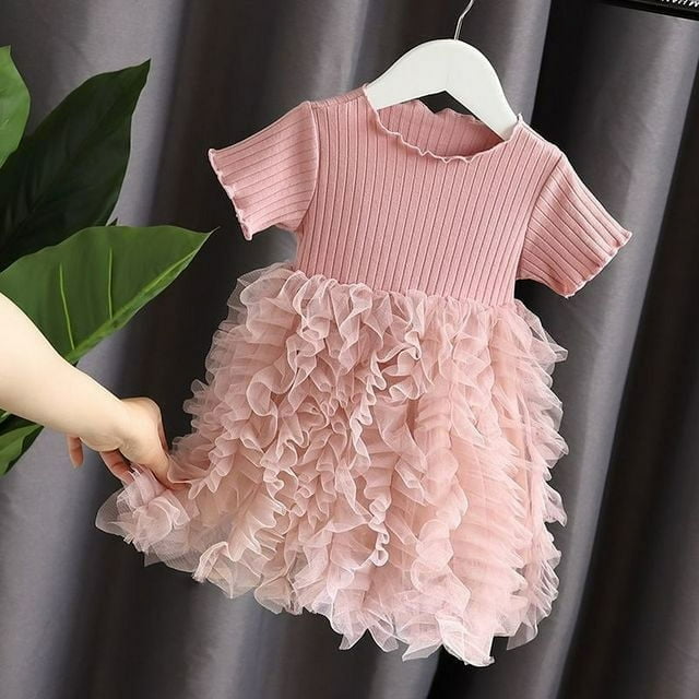 Robe Décontractée Rose pour Bébé Fille Vêtements Été 2023 Nouvelle Robe Princesse en Coton Lin Coréenne Col Rabattu