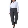 thumbnail image 3 of DARING DIVA Women's Plus Elastic High Waisted Long Straight Pants 1X Gray, 3 of 6