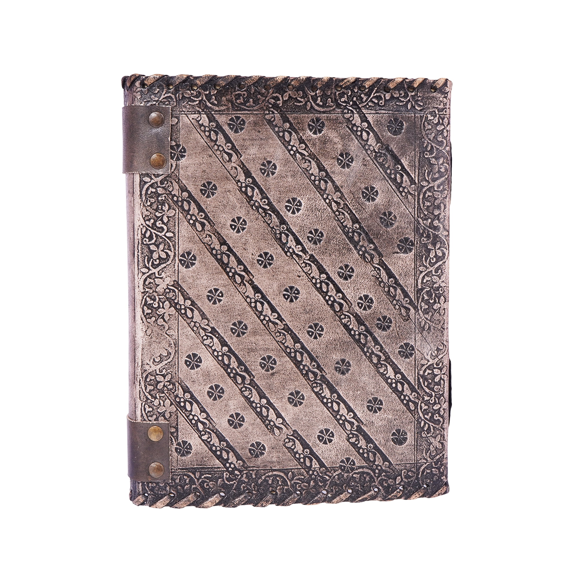 Antique Color Chakra Journal – Handmade 6x8 Embossed Leather Notebook with Seven Chakra Design