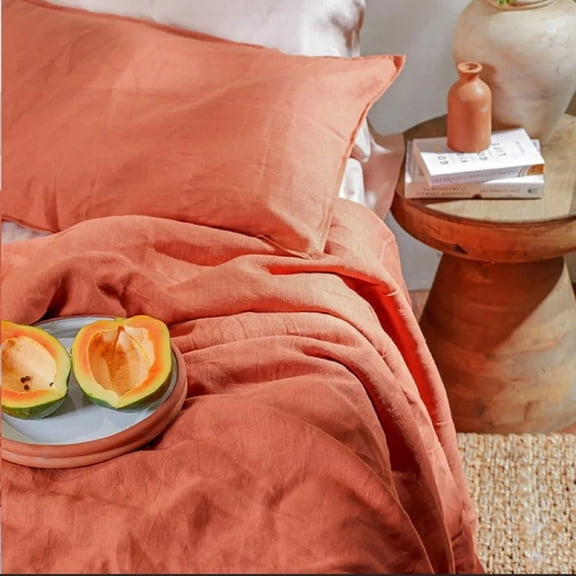 Pavish Export Rust Orange Cotton Duvet Cover Softened Bedding Duvet Set With Coconut Buttons Washed Cotton Duvet Cover Set Full