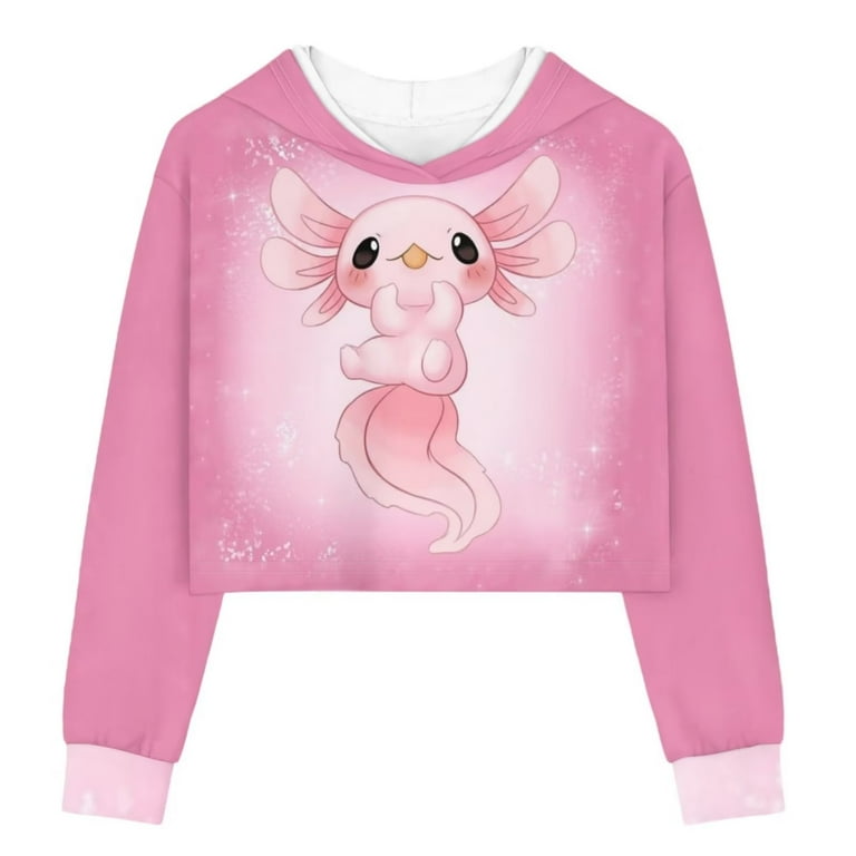 Renewold Designer Hoodies for Teen Girls 5 6 Years Pink Axolotls Sweatshirts Crop Tops Long Sleeve Pullover Hoodied Cold Weather Outdoor Active