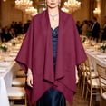 thumbnail image 5 of Cape Shawl for Women Elegant Solid Open Front Wrap Simple Double Sided Poncho Cover Up Dressy Party Travel Office Leisure Layering Cloak with Split Hem, 5 of 6