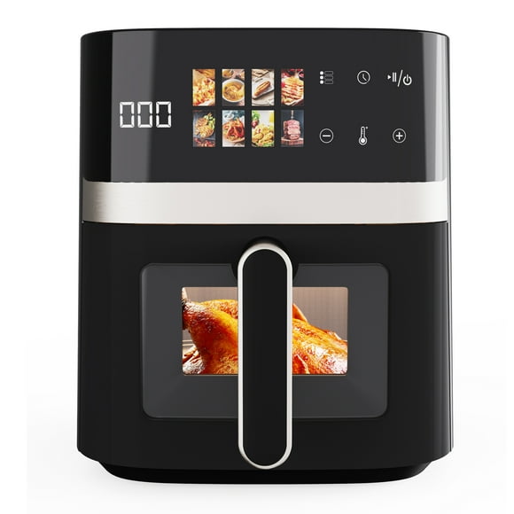 Pentantan 6QT Air Fryer, 8-in-1 Electric Hot Oven with Digital LED Touchscreen, Visible Window, 1500W, Black