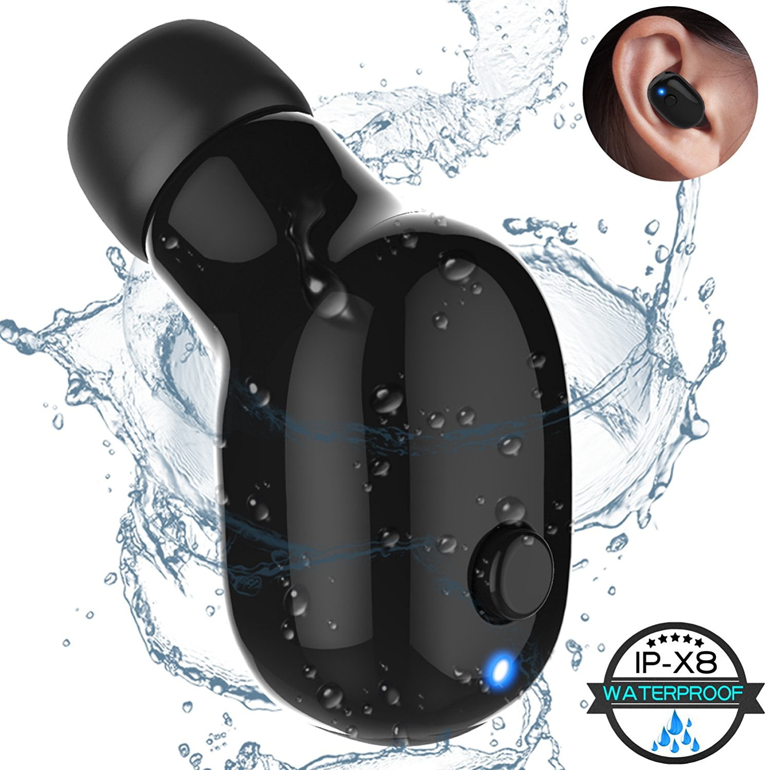 Waterproof Bluetooth Earbud, Temdan Mini Invisible Wireless Bluetooth Earphone Snug In Ear Car
