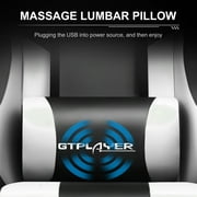 GTPLAYER Faux Leather Gaming Office Chair with Footrest and Ergonomic Lumbar Massage Pillow, White