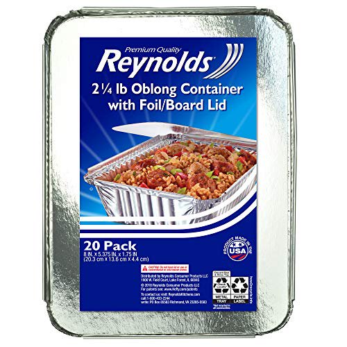 Reynolds toGo Aluminum Pans with Lids, 8x5.375x1.75 Inch, 20 Count
