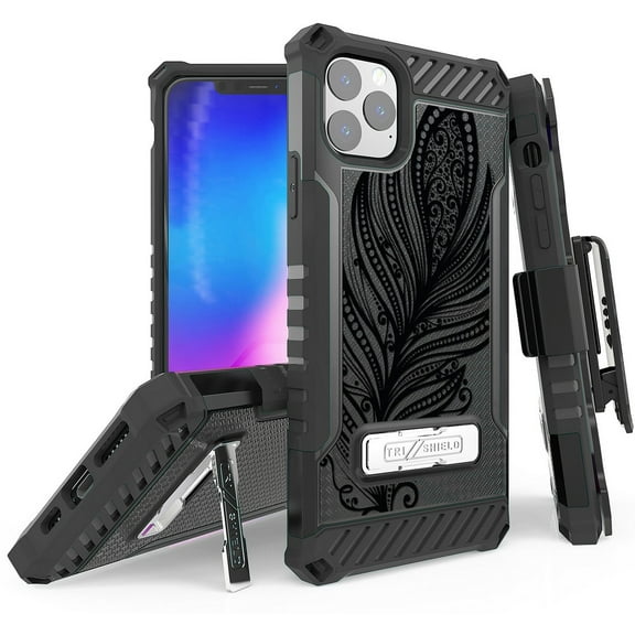 Tri-Shield [DESIGNER PRINT SERIES] Rugged Case Metal Kickstand Cover   Belt Clip Holster [CHIC DESIGN] for Apple iPhone 11 Pro (2019, 5.8" Model)