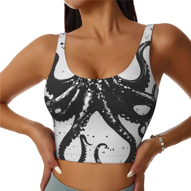 Balery Abstract Ink Octopus Sujetadores deportivos con espalda cruzada para mujer, acolchados, sin costuras, de alto impacto, ideales para yoga, gimnasio, entrenamiento y fitness.-XX-Large