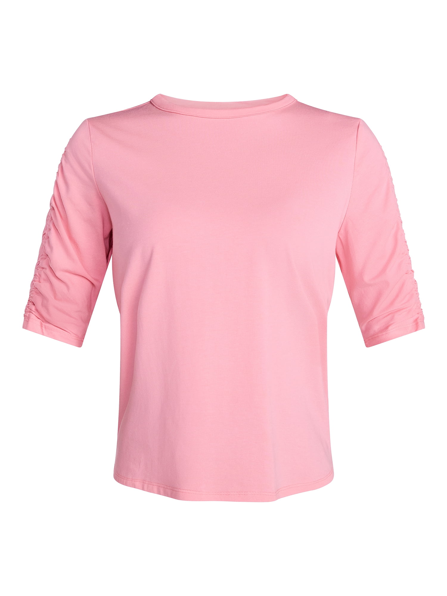 Time and Tru Women's Ruched Elbow Sleeve Tee, Sizes XS-XXXL