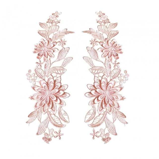 1 par de parches de bordado de encaje floral con apliques de flores, para bricolaje, costura, Rosa