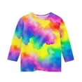 thumbnail image 5 of Kids T-Shirts Tie Dye Printed 3/4 Sleeve Crewneck Dressy Casaul Blouse Girls Pullover Tops,4 Years, 5 of 5