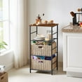 thumbnail image 3 of VECELO 4 Tier End Table with Mesh Shelves, Industrial Style Bedside Table with 2 Wicker Storage Baske for Living Room Bedroom Kitchen, Stable Metal Frame, Easy Assembly, Brown, 3 of 10