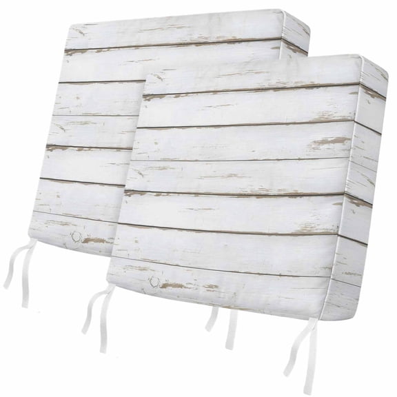 Outdoor Patio Cushion Covers 2 Pack White Wood Grain Chair Pads Slipcovers with Ties & Zipper Waterproof Seat Cover Set Farmhouse Wooden Board Seat Cushion Covers for Outdoor Couch Sofa 22x20 Inch