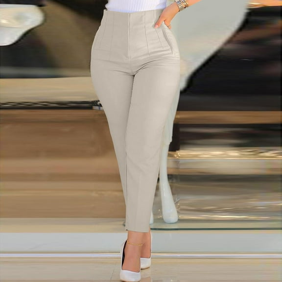 Women's Plus Women's Pants Elastic Waist Petite Women High Waist Cropped Work Pants Solid Zipper Trouser Pant Casual Baggy Elastic Waist Trouser Wide Leg Pant with Pocket Fashion Pant