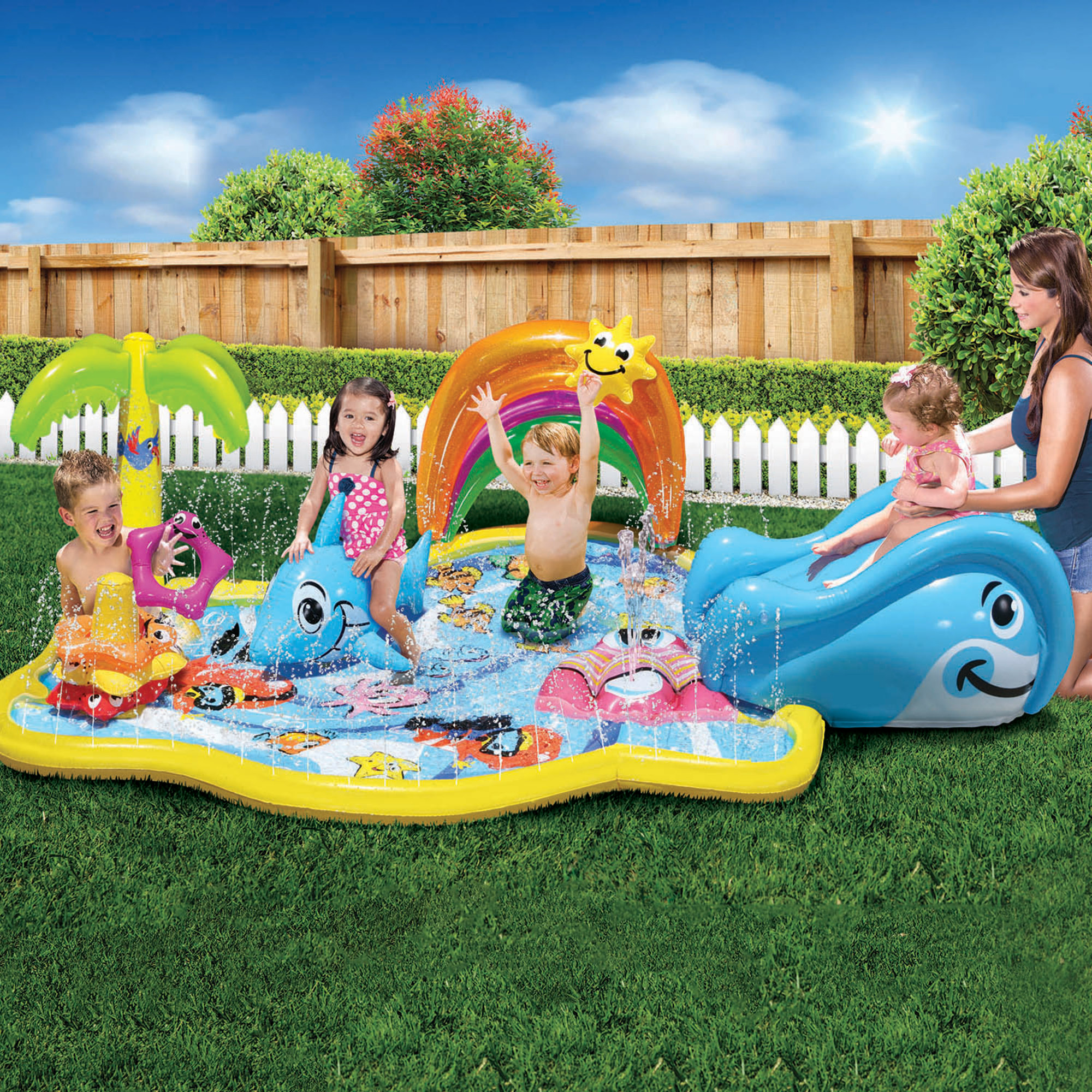 Banzai Splish Splash Water Park JR, Length: 90 in, Width: 52 in, Height: 24 in, Junior Inflatable Outdoor Backyard Water Splash Toy - image 2 of 5