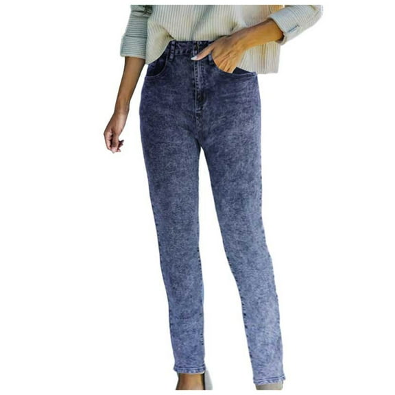 YDFCWXW Women's Classic Jeggings, High Waist Stretchy Design, Denim Trousers Dark Blue, M