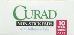 Curad Telfa Adhesive Non-Stick Pads, 2" x 2", 10 Count