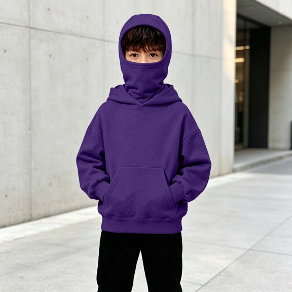 UACY Hoodie for Boys Girls Kids Windproof Ski Mask Hoodies Oversized Full Zip Sweatshirt Jacket with Pockets (Dark Purple, 4-5 Years)