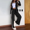 thumbnail image 5 of 2 Pcs/Set Lady Formal Coat Pants Set Turn-down Collar Long Sleeves Jacket Loose Striped Wide Leg Trousers Casual Daily Wear Commuting Outfit, 5 of 8
