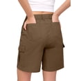 thumbnail image 3 of Women'S Cargo Denim Shorts Knee Length with 6 Pockets Summer Casual Elastic Waist Jorts Camel Color M, 3 of 7