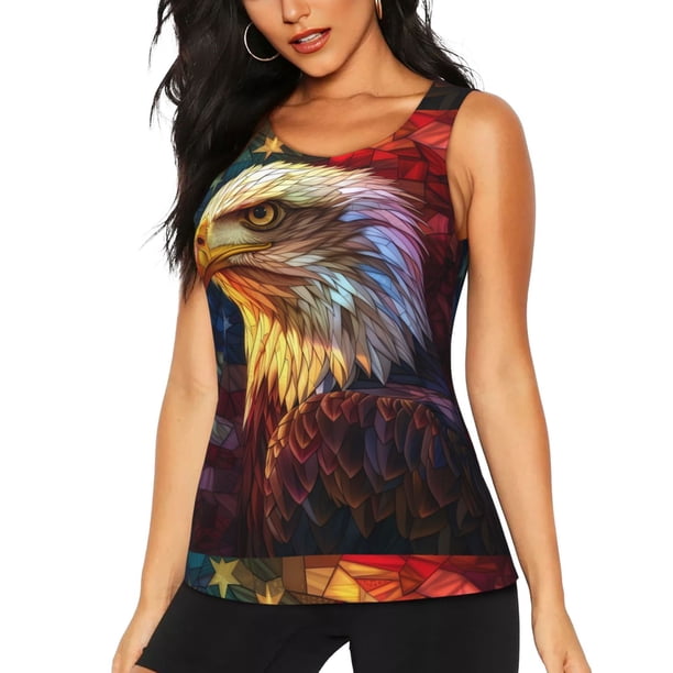 Balery Geometric American Bald Eagle Camiseta sin mangas estampada ligera para mujer, tops de entrenamiento sin mangas, camisetas de yoga transpirables de secado rápido.-X-Large
