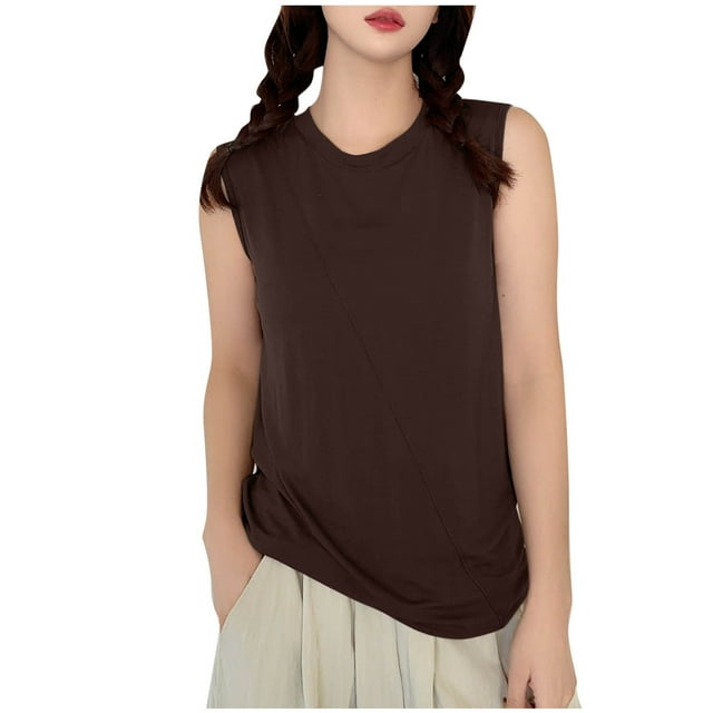 Timegard Camisole pour Femmes Col Rond Sans Manches Confortable Couleur Unie Tenue d'Intérieur Décontractée T-Shirts Doux