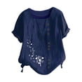 thumbnail image 4 of HAPIMO Rollbacks Shirts for Women Womens Summer Fashion Tops Classic-Fit O-Neck Cozy Blouse Casual Basic Flower Graphic Print Tee Shirt Short Sleeve Shirt Blue L, 4 of 5
