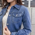 thumbnail image 4 of Dtydtpe 2024 Clearance Sales, Winter Coats for Women, Women Fashion Lapel Solid Casual Denim Buttons Blazer Jeans Jacket Cardigan Blue, 4 of 6