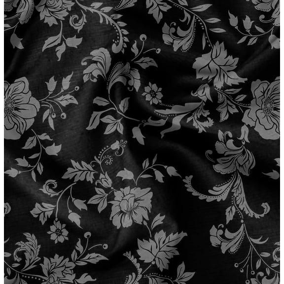 Soimoi Pure Silk Black Fabric By the Yard - 42 Inch Wide - Floral Pattern Fabric - Botanical and Elegant Designs for Various Uses Printed Fabric