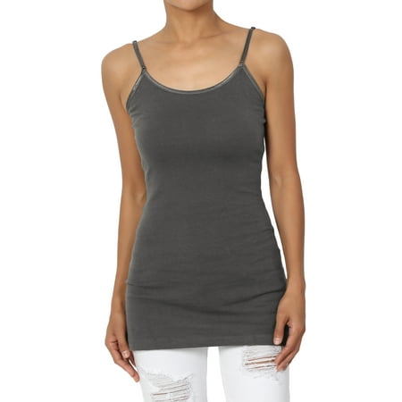 TheMogan Women's PLUS Adjustable Spaghetti Strap Stretch Cotton Long Cami Tank Top