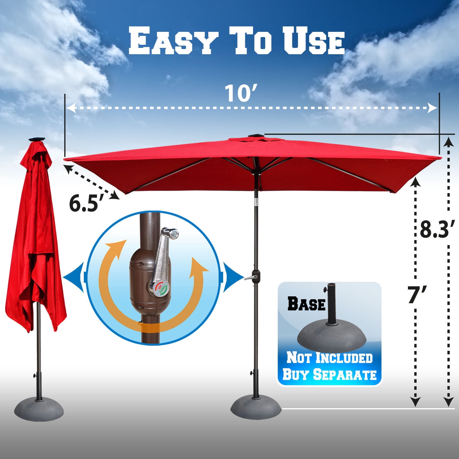Sunny 10'x6.5' OUTDOOR SOLAR 26 LED LIGHTS ALUMINIUM PATIO UMBRELLA RECTANGLE TILT-ECRU COLOR
