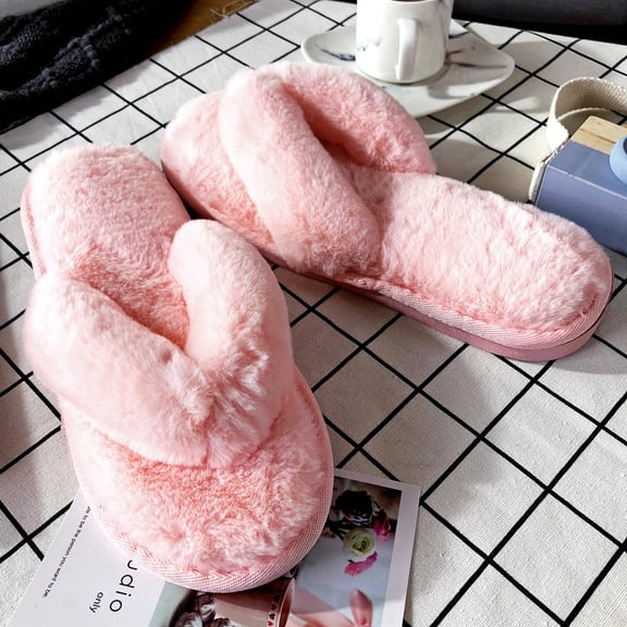 Mictong women's plush slippers, cute plush slippers, comfortable indoor plush slippers, warm plush slippers, anti slip flip flops, suitable for indoor use, sizes 7.5-8.5, 1 piece, pink