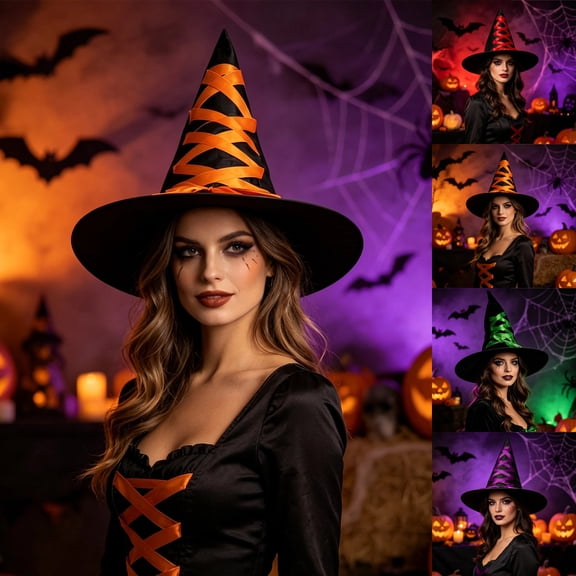 Halloween Witch Hat for Women Wizard Hat with Bow Decor Witch Costume Accessories for Masquerade Halloween Party Decorations,Orange