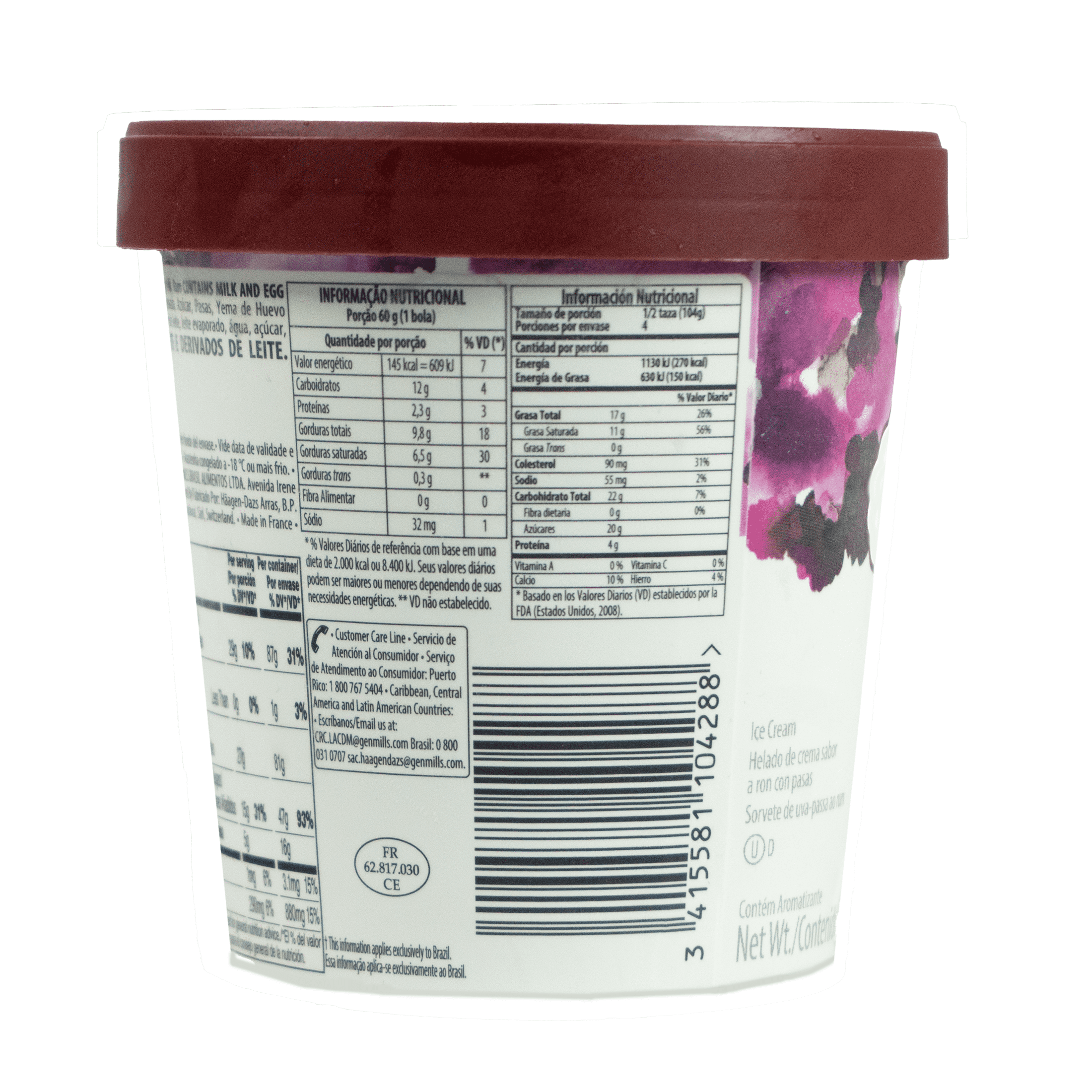 (2 pack) Häagen-Dazs, Rum Raisin Flavor, 415g, Smooth, Allergens Milk, 1 Count, Cardboard Tub, New