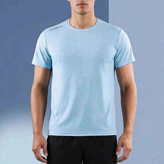 Fnnxeal Mens T-Shirts Short Sleeve Crew Neck Solid Casual Summer Light Blue Shirts for Men Size 3XL