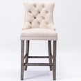 thumbnail image 4 of SYNGAR Bar Stool Chairs Set of 2, Beige Kitchen High Bar Chair, High End Counter Height Velvet Upholstered Bar Chair with Nailhead Trim Back for Dining Room Kitchen Island, Solid Wood Legs, 4 of 10