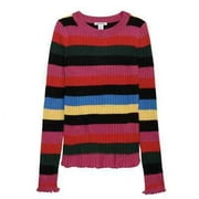 Nordstrom Girl's Ribbed Crew Neck Sweater Pink Cyclamen Multi Stripe L 10/12 NWT