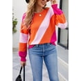 thumbnail image 4 of Cross Stripe Color Block Sweater Long Sleeve Regular Fit for Women Fuchsia Small, 4 of 5