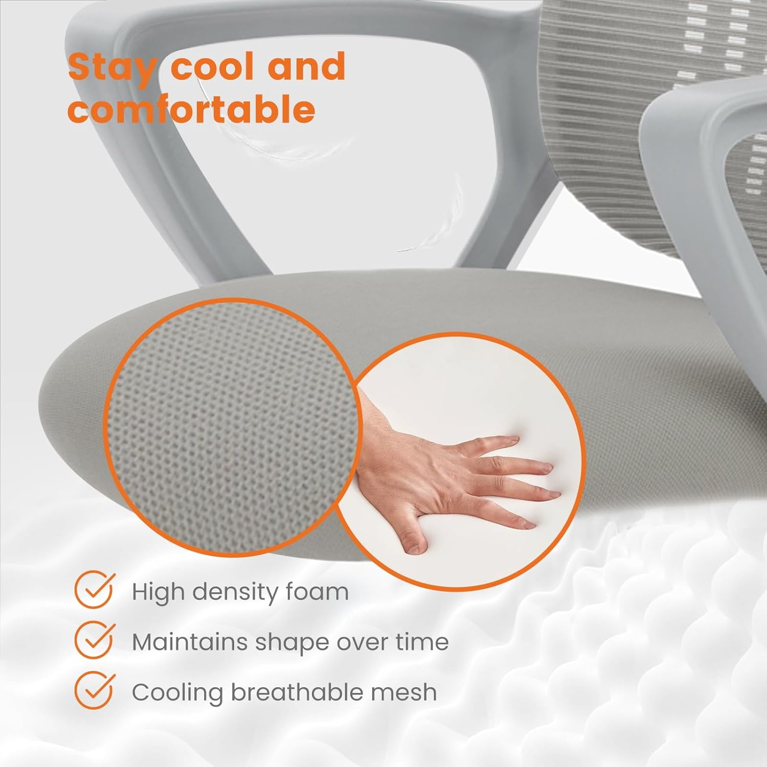 Atilioo Ergonomic Office Chair, Comfy Desk Chair with Adjustable Height & Lumbar Support, Mesh Swivel Rolling Computer Chair with Armrests for Adults, Gray