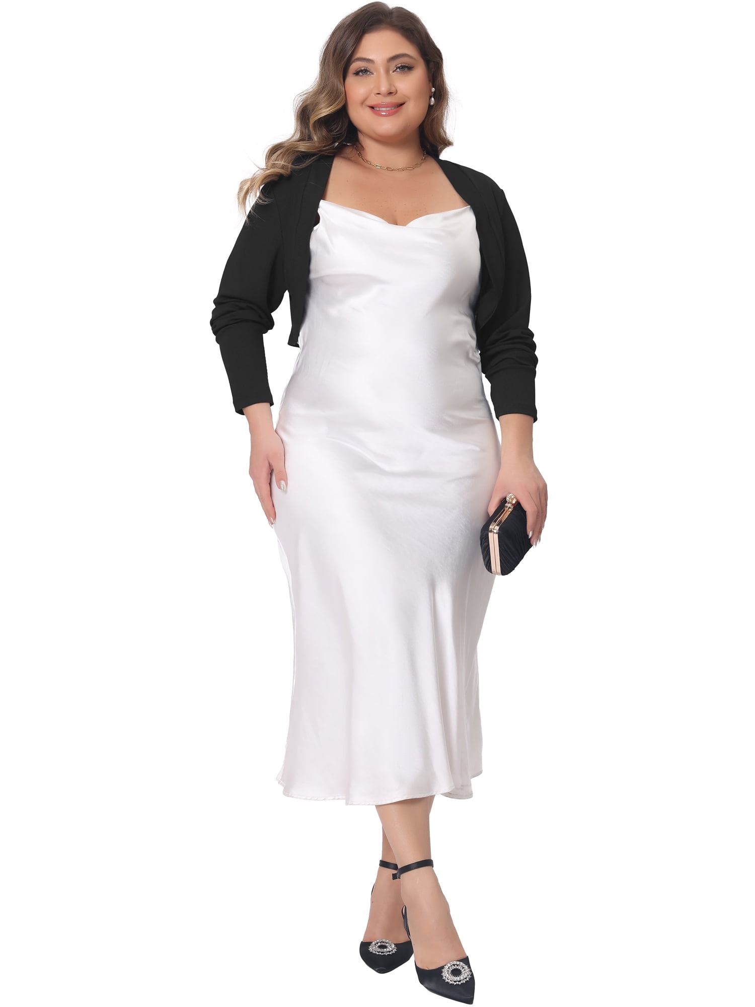 DARING DIVA Plus Size Long Sleeve Open Front Cropped Cardigans Shrugs 3X Black