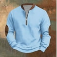 thumbnail image 3 of IYTR Men's Round Neck Sweatshirt Solid Color Long Sleeve Zipper Pullover Sweatshirt Loose Fashion Casual Sweater Light Blue M, 3 of 6