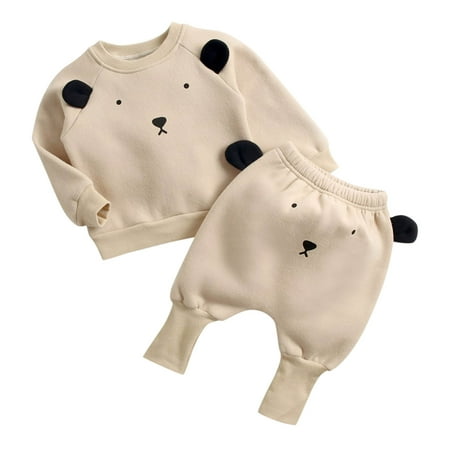 

Baby Boy Outfits Kids Long Sleeve Cute Cartoon Animals Sweatshirt Blouse Tops Warm Trousers Pants Outfit Set Two Pieces Casual Joggers Baby Clothes Khaki 12 Months-18 Months