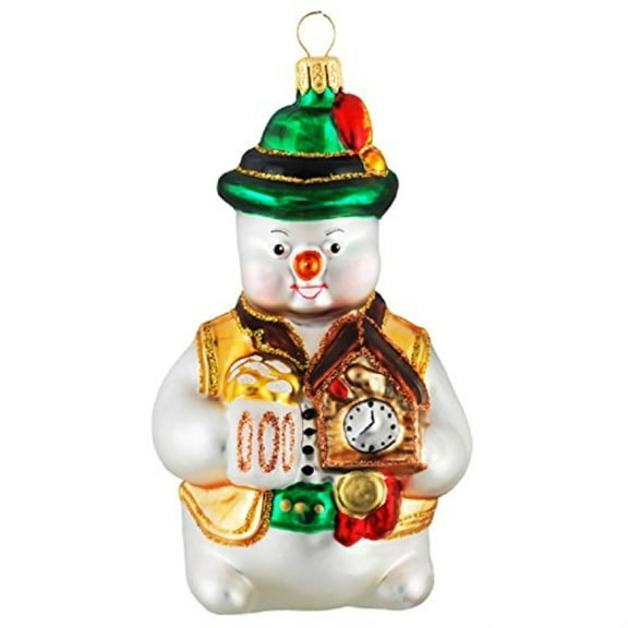 German Snowman with Cuckoo Clock and Beer Polish Glass Christmas Tree Ornament