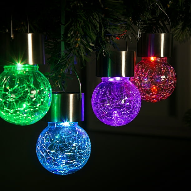 GIGALUMI 8 Pack Hanging Solar Lights,MultiColor Changing Cracked Glass