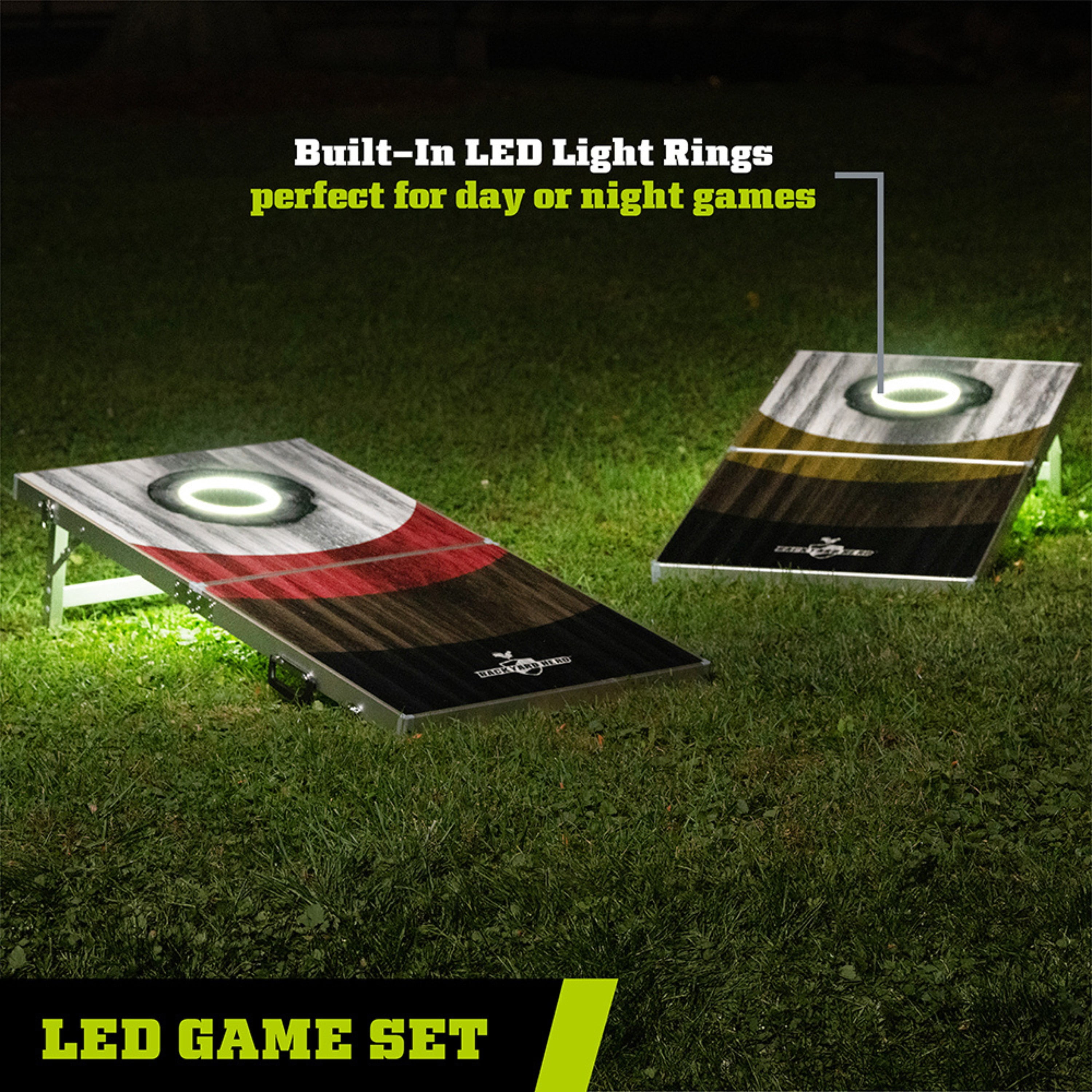 4 ft x 2 ft Cornhole Beanbag Toss Game Set with LED Light up Ring, Aluminum Frame, Water Resistant Boards, and ACA Bean Bags by Backyard Hero