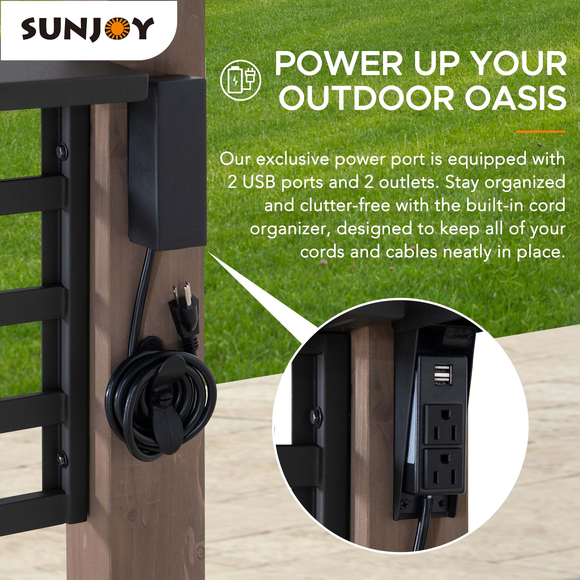 SUNJOY 8x12 ft Extra-Tall Cedar Grill Gazebo with Ventilated Roof, AC Power & Shelves, Brown