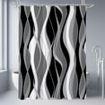 thumbnail image 3 of Black and Grey Shower Curtain, Gray and White Abstract Modern Bathroom Decor, Waffle Weave Textured Fabric Shower Curtain Set with Hooks, 72x72, 3 of 6