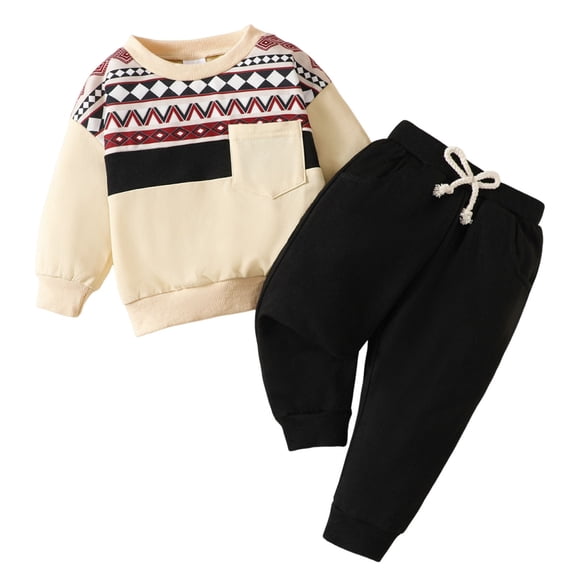 Odeerbi 6M-4Y Niños Conjuntos Sudaderas de Algodón Retro Cuello Redondo Sudaderas Pantalón Dos Piezas Conjunto Manga Larga Cuello Redondo Top