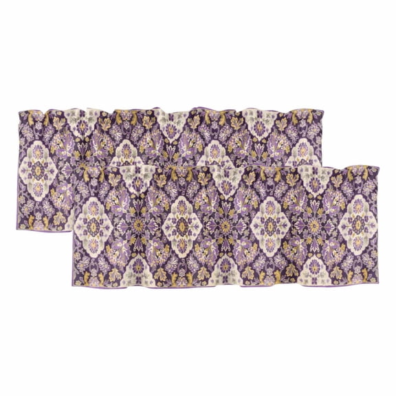 Purple Boho Valances for Windows, Decorative Rod Pocket Window Valance Curtains, Ethnic Southwest Country Flowers Motifs Short Curtain Drapes for Kitchen/Bathroom/Living Room, 2 Panels, 42" W x 12" L